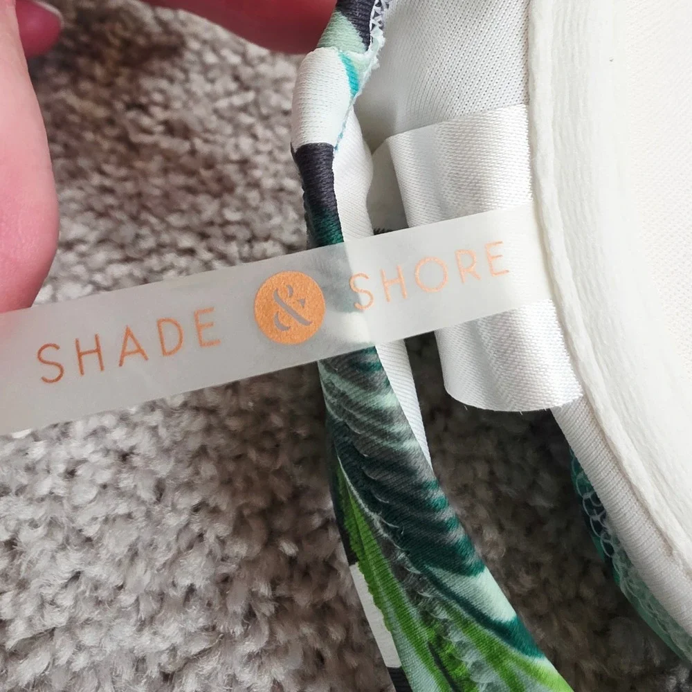 Shade & Shore Bikini Top Womens‎ 32B Green Tropical Palm Striped Underwire Beach
